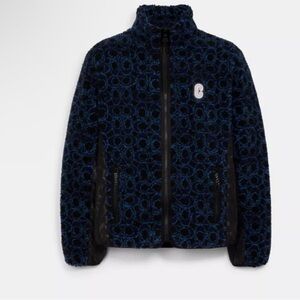 Coach Women's Signature Sherpa Full Zip Jacket in Blue